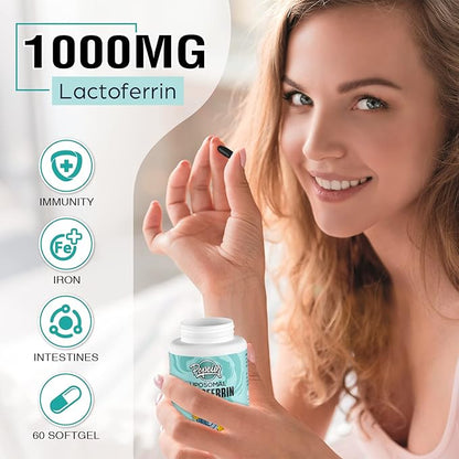 Liposomal Bovine Lactoferrin 1000 mg - for Iron Absorption & Immune Function Lactoferrin Supplements for Adults, 60 Softgels (2 Bottle)