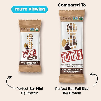 Perfect Bar Mini, Dark Chocolate Chip Peanut Butter Protein Bar, Protein Snack, Snack Bar, Organic, Gluten Free, Soy Free, Non GMO, No Sugar Alcohols, .88 Ounce Bar, 24 Count