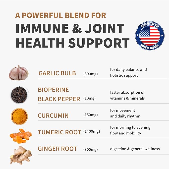 4-in-1 Turmeric Joint Support Supplements with Garlic and BioPerine - 2360 mg High Potency Herbal Blend for Mobility, Everyday Flexibility, Digestive Comfort, Active Aging Support (120ct, Pack of 4)