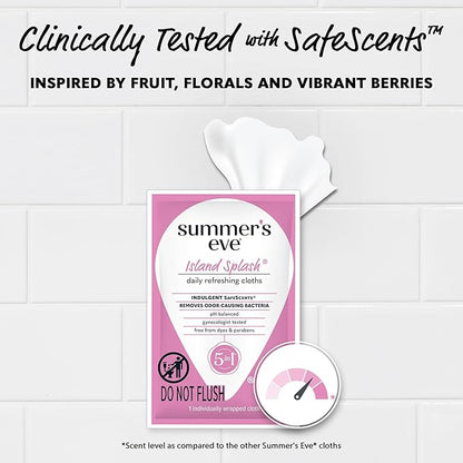 Summer's Eve Feminine Wipes, Island Splash, Individually Wrapped Vaginal Wipes, Feminine Care to Help Remove Vaginal Odor, Gynecologist Tested, 12 Wipes