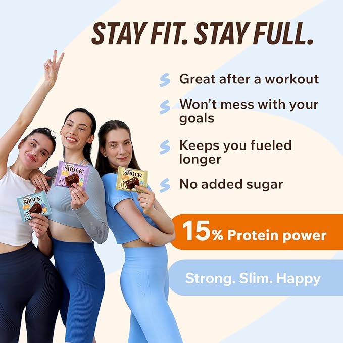 Fitness SHOCK Protein Brownie Variety Pack - No Added Sugar, 7.5g Protein, Low Carb Guilt-Free Dessert - Chocolate, Coconut, Banana - 0g Added Sugar, 10g Net Carbs, 5g Fiber - 10 x 50g