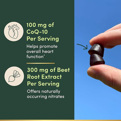 Nature’s Bounty Beets & Co Q-10 Gummies for Heart Health, Coenzyme Q10, Beet Root Extract, Supports Healthy Circulation and Heart Function, Cellular Energy Production, Raspberry Flavor, 60 Gummies