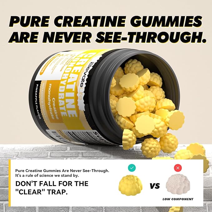 ElevateLife NSF Certified Creatine Monohydrate Gummies 5000mg for Men & Women, Chewables Creatine Monohydrate for Muscle Strength, Muscle Builder, Energy Boost, Pre-Workout Supplement-90 Pineapple