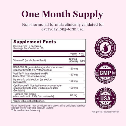 Bone & Joint Health for Women | Hyaluronic Acid, Soy Isoflavones, Resveratrol & Vitamin D3 for Flexibility, Mobility & Bone Strength Support | Menopause Joint & Bone Wellness, 60 Capsules