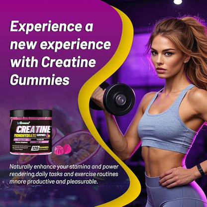 Creatine Monohydrate Gummies 6g for Men & Women, Potent Creatine Supplement, Chewables Creatine for Energy Boost, Increase Strength and Build Muscle, Gluten-Free, Sugar Free,120 Count