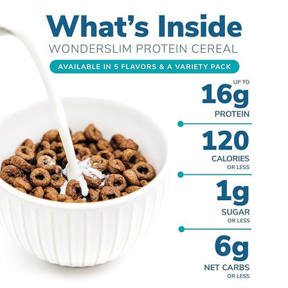 WonderSlim Protein Cereal, Fruity, Zero Sugar, Gluten Free, Keto Friendly & Low Carb (7ct)