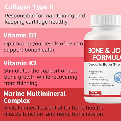 Osteo Bone & Joint Formula Forbone Density, Bone and Joint Formula Supplement, Calcium Supplements for Women with Vitamin D3, K2, Collagen Ll, Marine Multimineral Complex, 60 Capsules