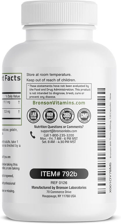 Bronson Milk Thistle Silymarin Marianum & Dandelion Extract Liver Health Support, Antioxidant Support, Detox, 120 Capsules