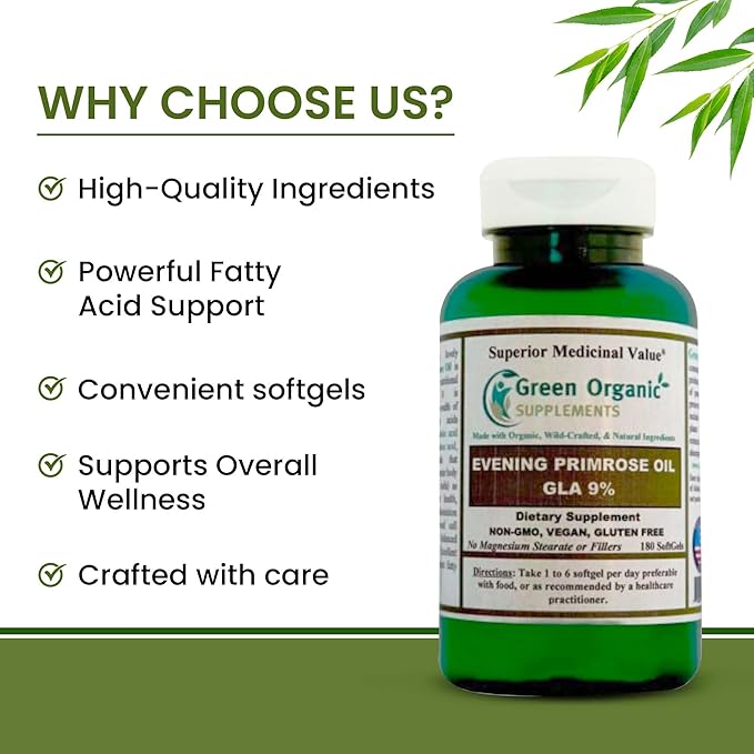Green Organic Supplements Evening Primrose Oil, GLA (Pack of 1)