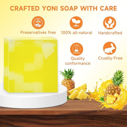 3 PCS Yoni Soap Bar, Organic Yoni Bar Soap Yoni Wash Feminine Wash for Women Ph Balance, Natural Deodorant Vaginal Body Bath Soap Body Wash Pineapple Handmade feminine soap