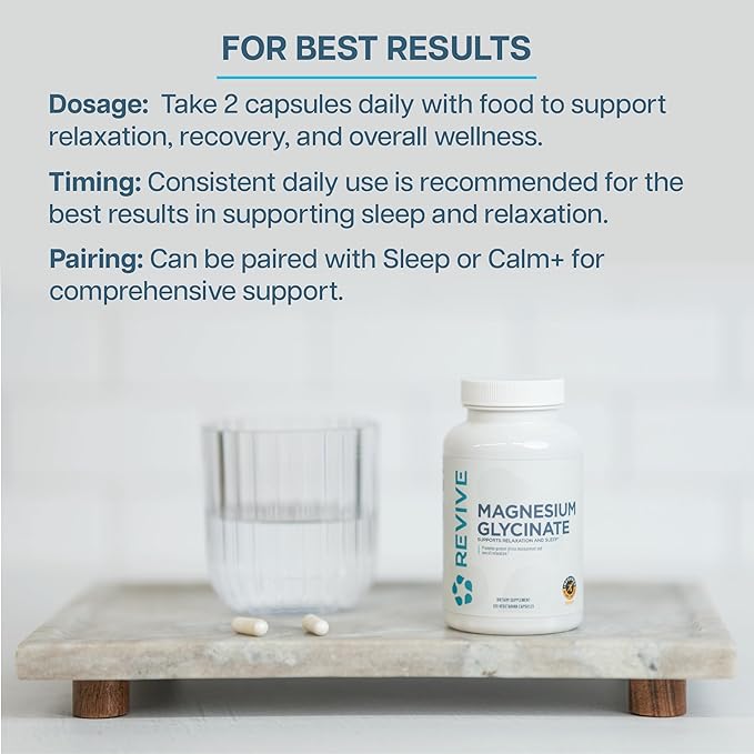 Revive MD Pure Magnesium Glycinate 200mg – High Absorption Supplement for Relaxation, Stress Relief, Sleep & Memory Support – Promotes Strong Bones, Healthy Nerve & Muscle Function (60 Servings)