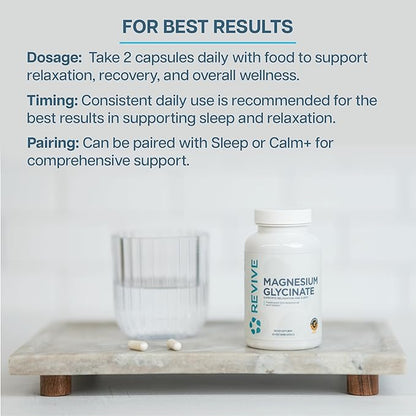 Revive MD Pure Magnesium Glycinate 200mg – High Absorption Supplement for Relaxation, Stress Relief, Sleep & Memory Support – Promotes Strong Bones, Healthy Nerve & Muscle Function (60 Servings)