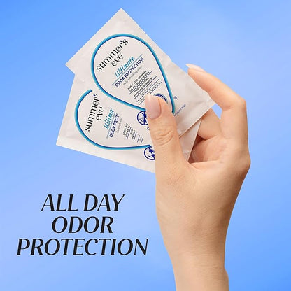Summer's Eve Ultimate Odor Protection Daily Feminine Wipes, Gentle pH-Balanced Formula with Boric Acid Cleanses & Removes Vaginal Odor, Individually Wrapped Body Wipes, 12 Count