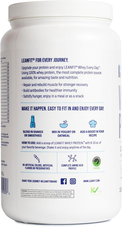 LeanFit® Grass-fed Whey Protein Powder, Natural Chocolate, Gluten-Free, Keto-Friendly & Low-Carb 24g Protein, 23 Servings, 858g (1.89 Pound) Tub