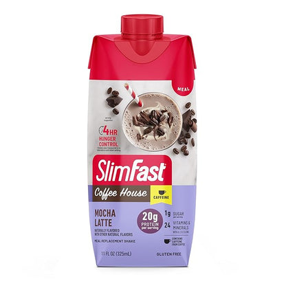 SlimFast Protein Shake, NEW Mocha Latte- 20g Protein, Meal Replacement Shake Ready to Drink, High Protein with Low Carb and Low Sugar, 24 Vitamins and Minerals, 11 Fl Oz (Pack of 12)