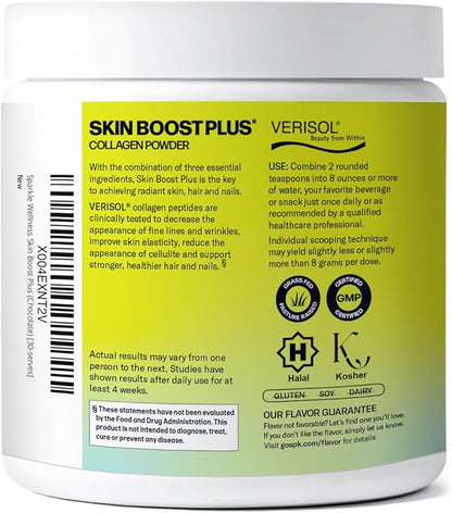 Sparkle Wellness VERISOL Bioactive Hydrolyzed Collagen Peptides | Collagen Powder Supplement with Vitamin C & Hyaluronic Acid for Hair, Skin, and Nail Health | Skin Boost Plus (Chocolate) [30-Serves]