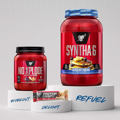 BSN SYNTHA-6 Premium Protein Powder with 6g of Fiber, Whey Protein, Micellar Casein, Milk Protein Isolate Blend, 5g Fat, Blueberry Pancake, 28 Servings (Packaging May Vary)