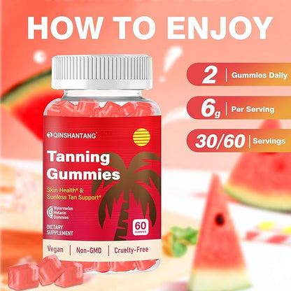Tanning Gummies for Women, 2 Pack, Daily Skin Support Supplement, Sugar Free | Astaxanthin, L-tyrosine, Lycopene, Vitamin A | Radiant Skin & Antioxidant Support | Vegan, Non-GMO, 60 Servings