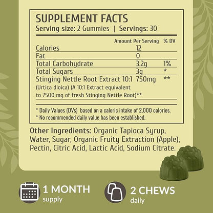 HERBAMAMA Stinging Nettle Gummies - 7500mg Stinging Nettle Root Extract for Urinary Tract Support for Women & Men - Vegan, Non-GMO Urtica Dioica Supplement - 60 Pectin-Based Apple-Flavored Chews