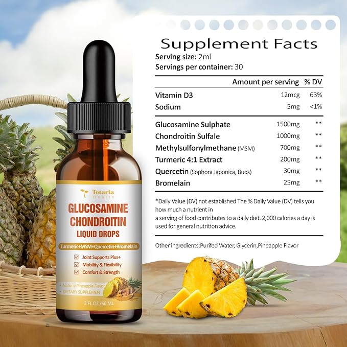 Totaria (2 Packs) Glucosamine Chondroitin MSM Support Joint Health - Chondroitin Sulfate Supplement Turmeric, Quercetin, Bromelain, MSM Oil
