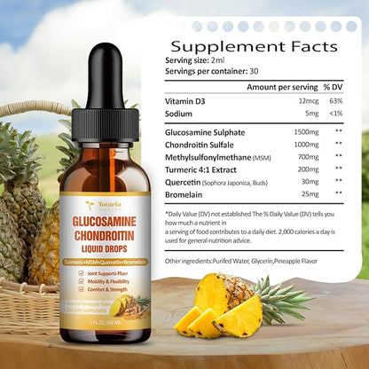 Totaria (2 Packs) Glucosamine Chondroitin MSM Support Joint Health - Chondroitin Sulfate Supplement Turmeric, Quercetin, Bromelain, MSM Oil