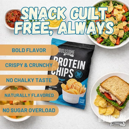 Protein Chips, 15g Protein, 3g Net Carbs, Gluten Free, Keto Snacks, Low Carb Snacks, Protein Crisps, Keto-Friendly, Made in USA (Sea Salt Vinegar, 1 Pack)