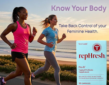 RepHresh Pro-B Vaginal Probiotic Supplement, Balances Yeast and Bacteria, Supports pH Balance, 30 Capsules