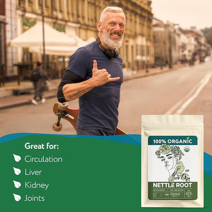 Organic Stinging Nettle Root Tea for Men's Health (4oz.) - Traditionally Used for Male Vitality & Overall Wellness — Make Herbal Infusions, Extracts, Tinctures, Oils — Té de Raíz de Ortiga Supports Prostate Health, Hormonal Balance & Energy - Make Herb...