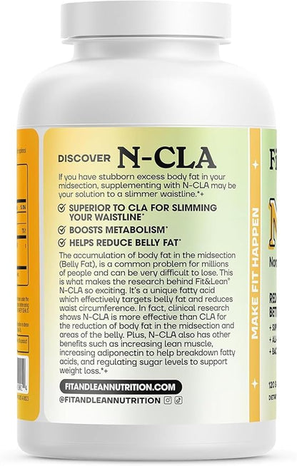 Fit & Lean N-CLA, Weight Loss Supplement, Reduces Belly Fat Better Than CLA, Boost Metabolism, Supports Lean Muscle, Stimulant Free, Non Conjugated Linoleic Acid, 120 Servings (Packaging May Vary)