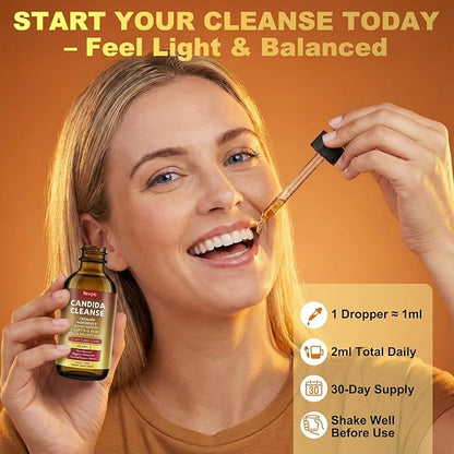 Candida Cleanse & Parasite Cleanse Detox | Black Pepper-Boosted Triple-Targeting Formula with Caprylic Acid, Oregano, Black Walnut | Gut Health, Immune Support 2 Fl Oz (Pack of 2)