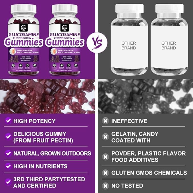 GORNVB Glucosamine Chondroitin Gummies with MSM & Elderberry Extra Strength - Flexibility Support, Antioxidant Immune Support Supplement for Adults, Men & Women - 60 Chondroitin Gummies (2 Pack)