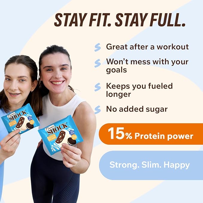 Fitness SHOCK Cookie Cream Protein White Brownie - No Added Sugar, 7.5g Protein, Low Carb Guilt-Free Dessert - 0g Added Sugar, 10g Net Carbs, 5g Fiber, Non-GMO - 10 x 50g