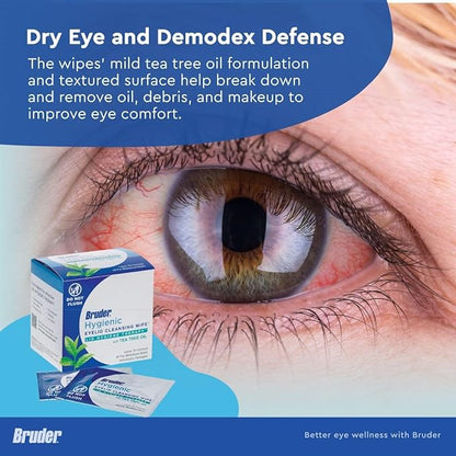 Hygienic Eyelid Cleansing Wipes with Tea Tree Oil 30 Count Box (Pack of 3) l Relief from Demodex l Pre-Moistened, Rinse-Free Exfoliating Wipes Remove Excess Oil and Debris from Eyelids