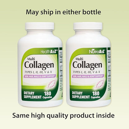 HealthA2Z Multi Collagen pills 1735mg -180 collagen capsules (60 servings) - Types I, II, III, V & X for Healthy Skin, Hair, Nails & Joint Support
