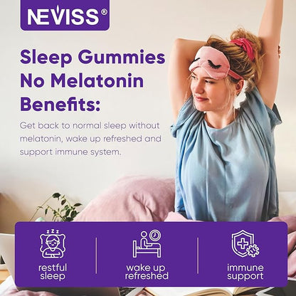 NEVISS Reishi Mushroom Sleep Gummies - Melatonin Free Sleep Gummies for Adult | Reishi, Saffron, Magnesium, GABA & Chamomile - Non-Habit Forming, Help for Deep Relaxation - Vegan, Berry Flavor, 1Pack