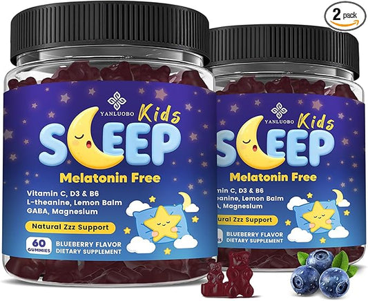 Kids Sleep Gummies Melatonin Free - with Magnesium Glycinate, Lemon Balm, L-Theanine & GABA - Calming Relaxation, Support Natural Sleep, Quiet Mind - Berry Flavor, Non-Habit Forming, 120 Count