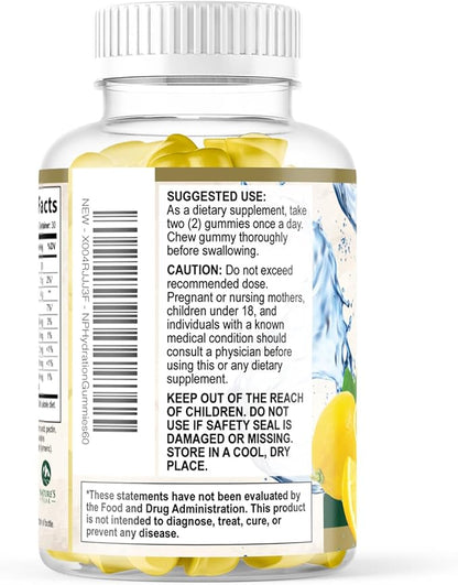 Hydration Electrolyte Gummies - Daily Liquid Replenisher Gummy - Electrolyte Multiplier with Minerals, Potassium & Real Salt - Vegan, Non-GMO - Tasty Lemon Flavor Hydration Electrolytes - 60 Gummies
