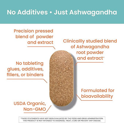 Himalaya Organic Ashwagandha Root, 90 Day Supply - Herbal Adrenal Support Supplements for Stress Relief and Energy Support - USDA Organic, Non-GMO, Vegan, Gluten Free, No Additives, 670 mg, 90 Caplets