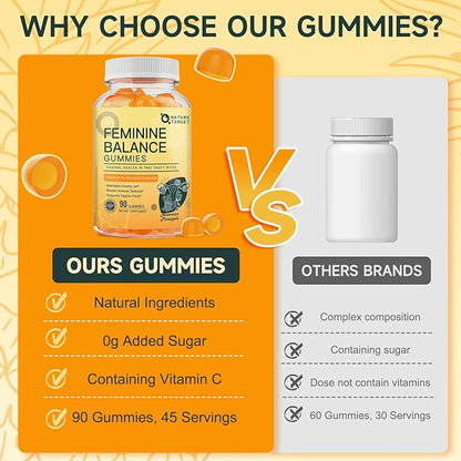 Feminine Balance Gummies, Probiotics Gummies for Women - pH Balance, Odor Control, Vaginal Flora & Digestive Health - Vaginal Probiotic with Vitamin C for Immune, Hawaiian Pineapple Flavor, 90 Gummies