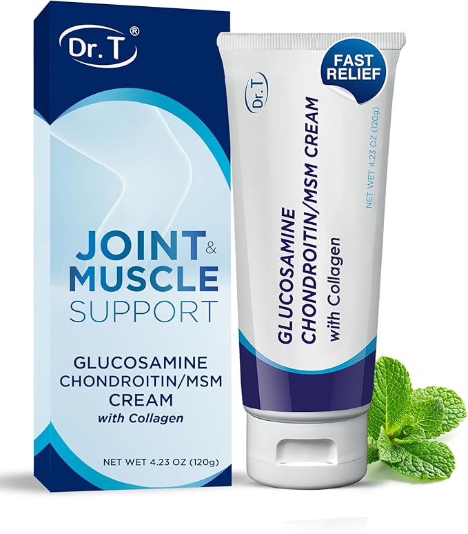Dr. T Glucosamine Chondroitin Cream - Premium Formula with MSM and Collagen for Joint and Muscle Discomfort - Maintains Joint Strength, Flexibility & Muscle Mobility - 4.23 oz / 120g (1 Pack)