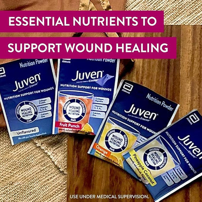 Juven Therapeutic Nutrition Drink Powder Including Collagen Peptides, Amino Acids, and HMB for Wound Healing Support, Fruit Punch, 30 Count (Pack of 2)
