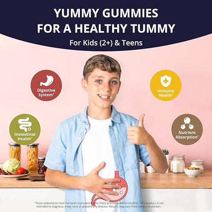 NuBest Daily Probiotic Gummies for Kids & Teens with 5 Billion CFUs | Supports Immune, Gut, and Digestive Health | No Added Sugar | Yummy Strawberry & Orange Flavors | 60 Premium Vegan Gummies