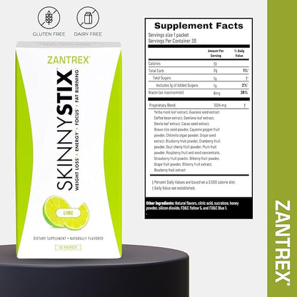 Zantrex SkinnyStix Electric Lime GLP-1 Support Drink Mix, Energy & Metabolic Support Powder, Appetite Control, 30 Single-Serving Packets