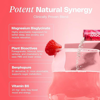 Premium Menstruation Support - 14 Sachets Raspberry Drink - Hormonal Balance & PMS Support - Reduce Period Cramps, Fatigue & Nausea -with Magnesium Bisglycinate, BenfoPure B1 & Vitamin B6