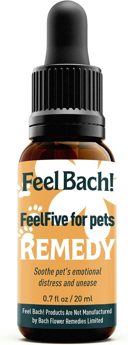 Feel Bach! FeelFive for Pets Remedy, Natural Homeopathic Flower Essences for Emergency Support, Relief of Fear, Worry and New Adoption, Vegan, Gluten & Sugar-Free, Non-Habit Forming, 20ml (0.7 fl oz)