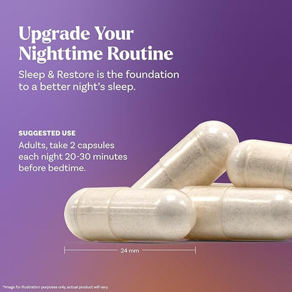 Natrol Sleep & Restore Capsules with Magnesium Glycinate 100mg, GABA, Essential for Your Ultimate Restorative Sleep, Melatonin-Free, 30 Day Supply