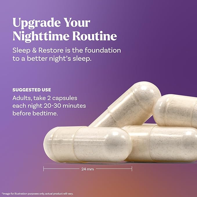 Natrol Sleep & Restore Capsules with Magnesium Glycinate 100mg,GABA,Essential for Your Ultimate Restorative Sleep,Melatonin-Free,30 Day Supply,(Pack of 2)