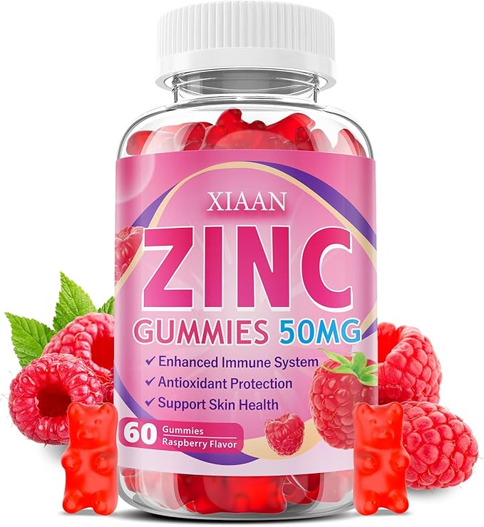 Zinc Picolinate Gummies 50mg for Kids & Adults, Chewable Zinc Supplements for Women & Men Supports Immune System & Cellular Health & Antioxidant, Vegan/Sugar-Free, Raspberry Flavor 60 Count