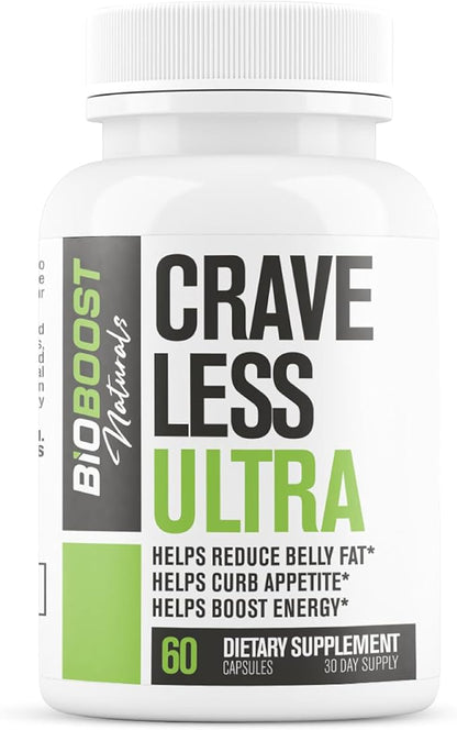 Crave Less Ultra - Supports GLP-1 Pathway Function - Weight Loss Pills/Appetite Suppressnt + Fat Burner for Women & Men | Increase Energy - 3rd Party Tested Formula - 60 Capsules for Adults