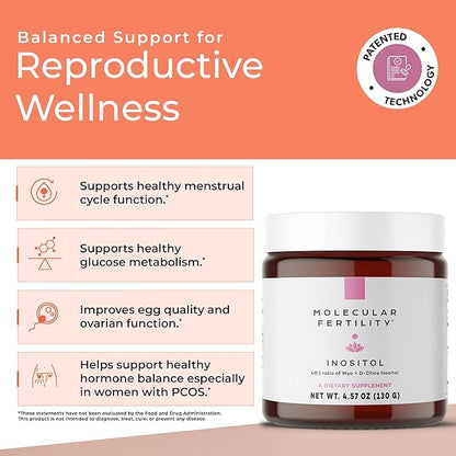 Myo-Inositol & D-Chiro Inositol Powder - Fertility Supplement for Women & Men - 40:1 Ratio, Hormone Balance, Reproductive Support, Glucose Metabolism - Unflavored - 30 Day Supply